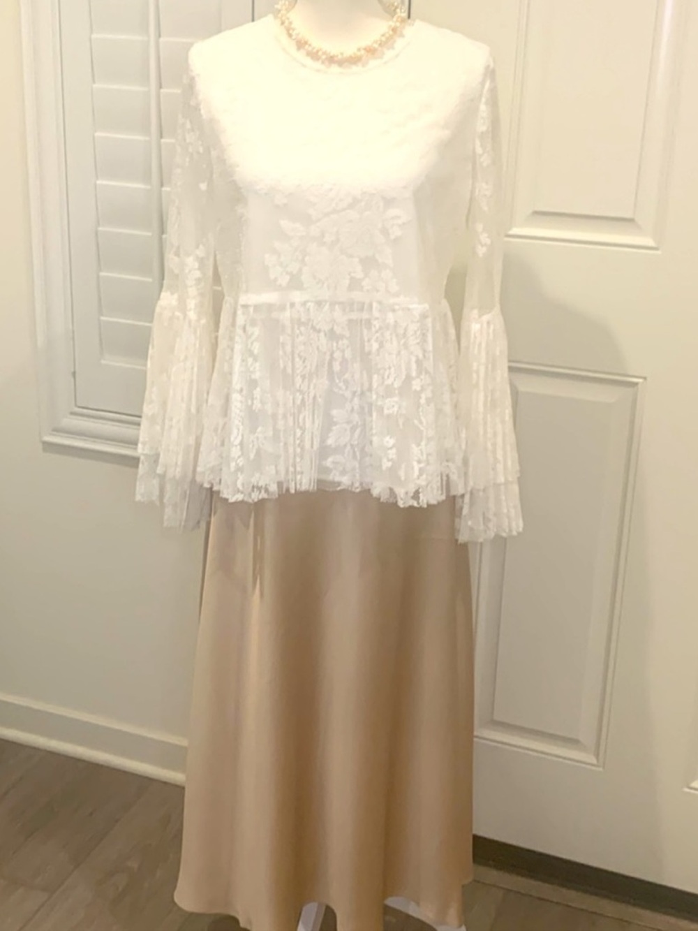 Black Label by Chico’s Champagne Satin A-Line Maxi Skirt Size 12 New - Picture 7 of 11